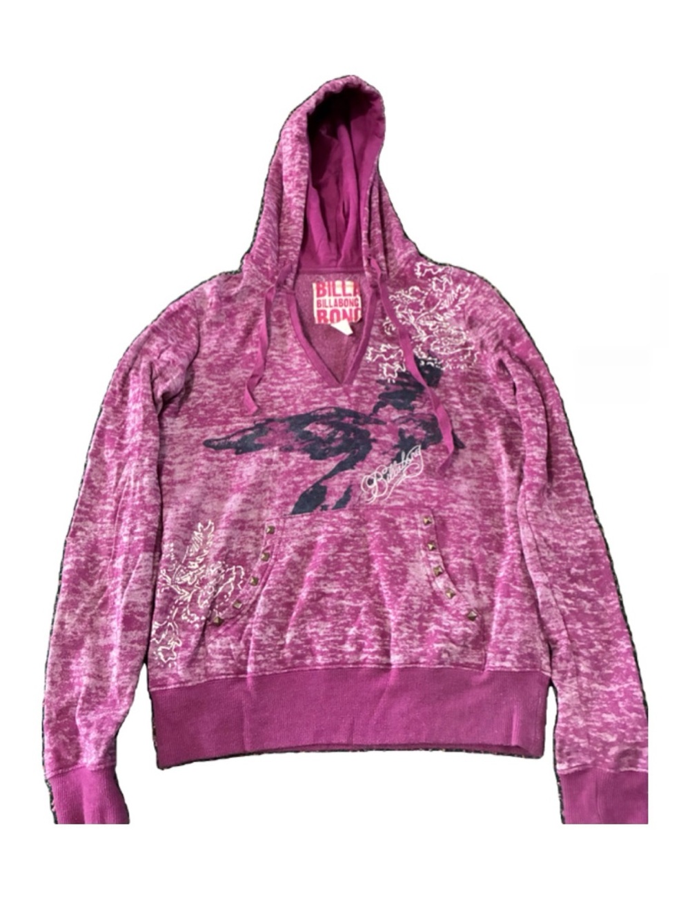 Billabong Women's Magenta Marled V-Neck Hoodie Sweater